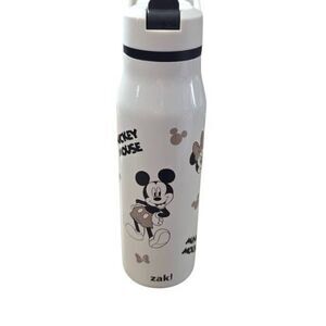 Zak! 20 oz Cream Black Sepia Disney Mickey Minnie Steel Straw Water Bottle